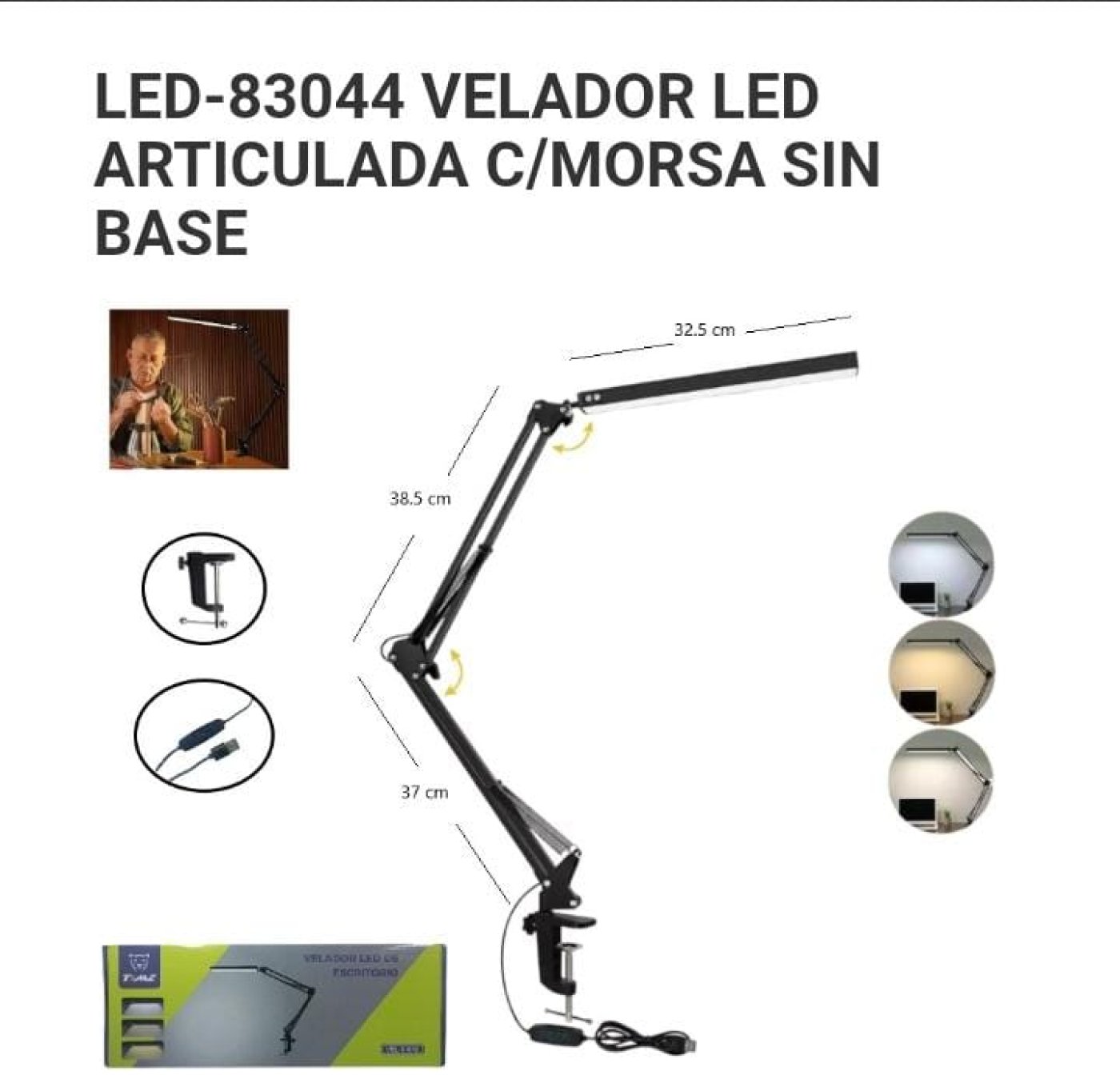 VELADOR LED  ARTICULADO CON MORSA